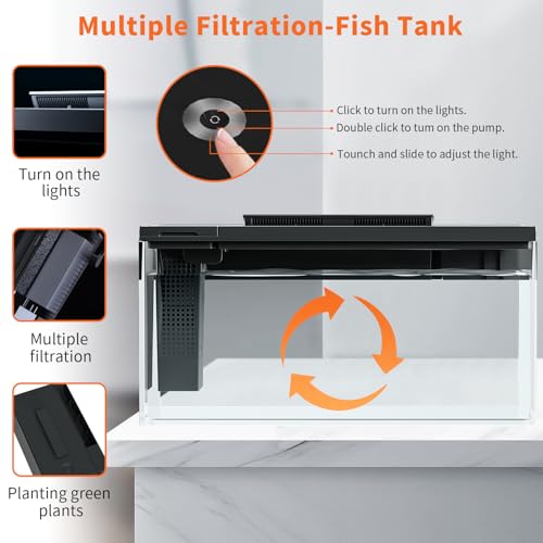 3.7 Gallon Betta Fish Tank self Cleaning,Smart Aquarium Aquarium kit with Filter Light Water Pump (Black)