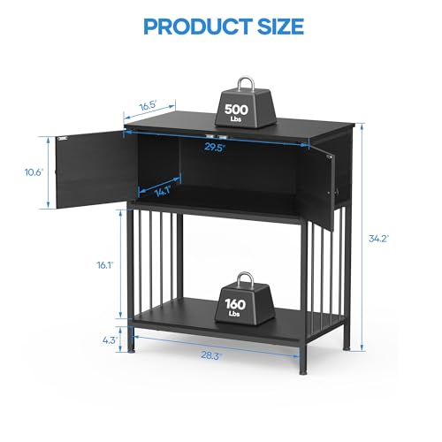 20-29 Gallon Aquarium Stand Metal Frame Fish Tank Stand with Cabinet Storage,for 20 Gallon Long Aquarium,29.5" L*16.5" W Tabletop,500LBS Capacity,Black