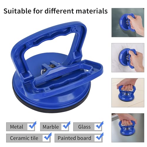 Glass Suction Cup Heavy Duty Aluminum Vacuum Plate Puller Handle Holder Hooks Duty Galss Lifting/Tile Suction Cup Lifter/Moving Glass/Pad for Lifting (Blue, 2Pack)