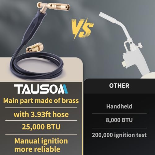 Propane Torch Hose Kit Long 3.93 ft- Heavy Duty MAPP Gas Torch Head with Adjustable Heat,Heat 2600℉ Soldering for Piping, Copper Tubing, Professional Grade DIY Soldering Kit - color: Gold
