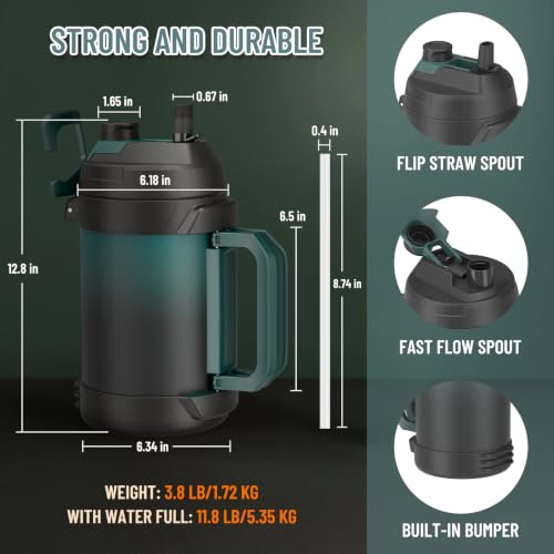 Zukro 1 Gallon Insulated 18/8 Stainless Steel Water Jug, Keep Cold 48 Hrs - color: Gradient Cyan
