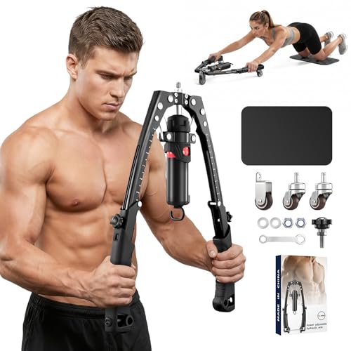 Saker Twister Arm Trainer, 3-in-1 Hydraulic Chest Workout Equipment with Ab Roller Wheel, Adjustable 22-440lbs Arm Trainer for Men & Women, Home Gym for Full Body Training