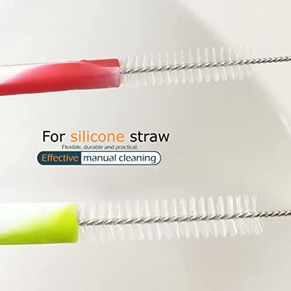 Drinking Straw Cleaning Brushes Set Pipe Tube Cleaner Nylon Bristles Stainless Steel Handle - 8" x 3/8" (10mm) - Set of 15