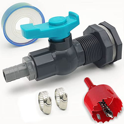 Rain Barrel Spigot PVC Faucet Kit Water Diverter Kit with Bulkhead Fitting, Ball Valve, Garden Hose Barb(25mm) Adapter, Pipe Clamps, Thread Tape, Hole Saw(for 25mm ID Hose)