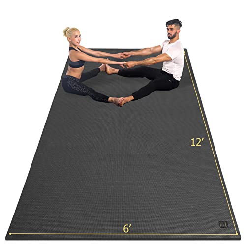 GXMMAT Large Yoga Mat 12'x6'/10'x6'/6'x8'(7mm), Extra Thick Workout Mats for Home Gym Flooring, Ultra Comfortable Non-Slip Quick Resilient Barefoot Wide Exercise Mat for Pilates, Stretching,Meditation - color: Black Real, size: 6*12 FT