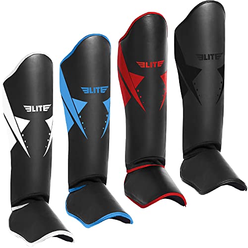 Elite Sports Muay Thai Shin Guards Kickboxing MMA Muay Thai Leg Instep Protective Pads, Martial Art Kicking Sparring Training Gear for BJJ Karate Boxing Taekwondo - color: BLACK, size: LXL