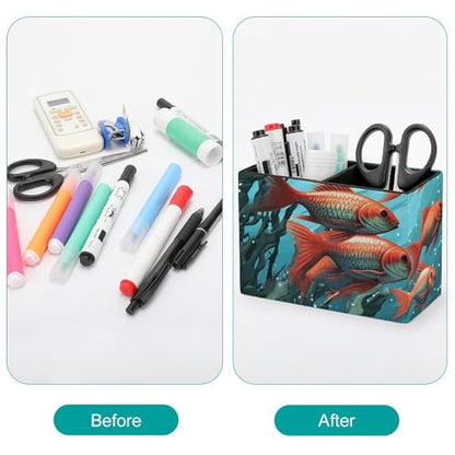 Leather Pencil Holder Fish Aquarium Pen Holder for Desk Square Desk Pen Cup for Home Office Supplies Waterproof Makeup Brush Holders