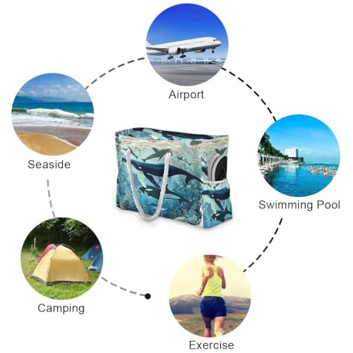 senya Large Beach Bags Totes Canvas Tote Shoulder Bag Soft Wave Water Resistant Bags for Gym Travel Daily Ocean - color: Marine Killer Whale