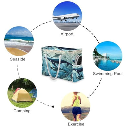 senya Large Beach Bags Totes Canvas Tote Shoulder Bag Soft Wave Water Resistant Bags for Gym Travel Daily Ocean - color: Marine Killer Whale