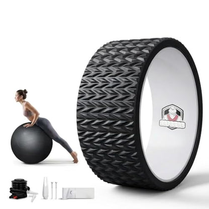 HAPBEAR Yoga Wheel Set with Exercise Ball, 12'' Back Roller Wheel for Back Pain Relief, Foam Roller for Back Stretching, Physical Therapy & Muscle Massage | Supports back stretching, balance, mobility and muscle massage for yoga, home workouts and post-ex