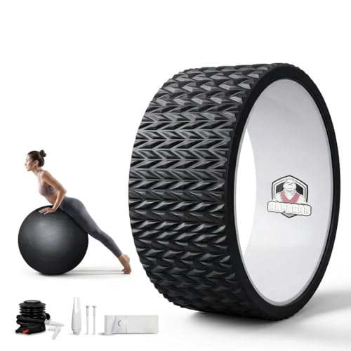 HAPBEAR Yoga Wheel Set with Exercise Ball, 12'' Back Roller Wheel for Back Pain Relief, Foam Roller for Back Stretching, Physical Therapy & Muscle Massage | Supports back stretching, balance, mobility and muscle massage for yoga, home workouts and post-ex