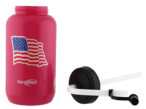 Squeezable Water Bottle Bendable Long Straw - LDPE BPA Free Plastic - Hydration for Baseball Hockey Gym MMA Yoga Boxing Cycling Softball Football Lacrosse (35.5 Oz.) - style: Pink American Flag
