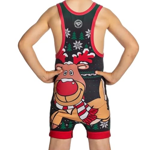 KO Sports Gear Adult Wrestling Singlets, Funny & Holiday Designs, XS-3XL - color: Ugly Christmas Sweater, size: Small