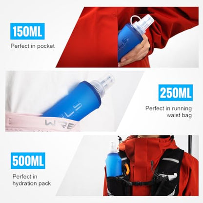 WRELS TPU Collapsible Soft Flask,Lightweight PBA Free Folding Running Water Bottles,Leakproof Durable Hydration Flask for Outdoors (500ml/16.9oz-Dark Blue) - color: 500ml/16.9oz-Dark Blue