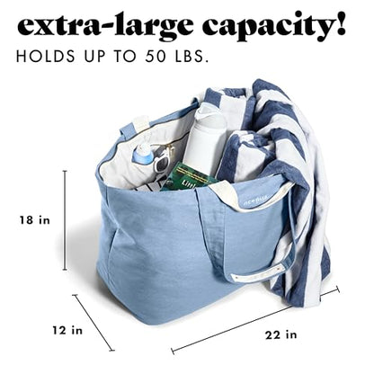 Fit & Fresh XL Beach Tote Bag for Women – XL Travel Tote with Zipper & Pockets, Oversized Canvas Pool Bag, Weekender Carry-On