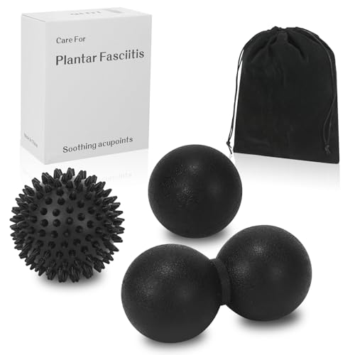 3-in-1 Massage Ball Set, Peanut Ball, Spiky, Lacrosse for Plantar Fasciitis | Includes peanut, spiky & lacrosse balls. For yoga, myofascial release, deep tissue massage, back neck shoulder pain relief.