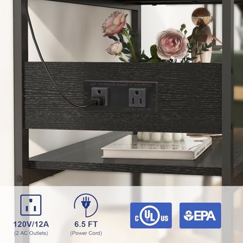 20-29 Gallon Fish Tank Stand with Power Outlets, 3-Tier Metal Aquarium Stand, Breeder Reptile Tank Stand with Shelf for Home Office, 660LBS Capacity, 29.5 x 15.8 x 30.1 inches, Black