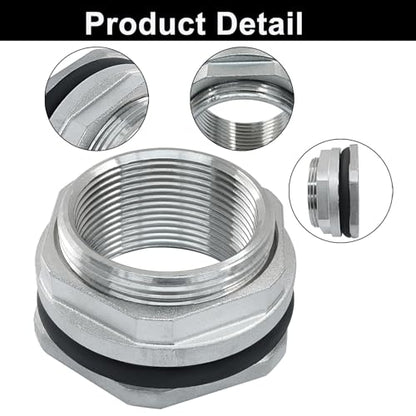 Murtenze 1.5" Bulkhead Water Tank Connector, Stainless Steel Water Tank Fitting Thru-bulk Adapter, Water Pipe Connector for Rain Barrels/Aquariums/Water Tanks - size: 1.5 Inch