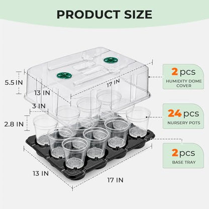 4 Inch Seed Starter Trays 2 Pack with Humidity Dome | 12-Cell Seedling Starter Trays, Plant Starter Germination Trays, For Pot Seedlings Indoor Outdoor - size: 4 Inch, style: 2 Pack Tray+Nursery Pots+Humidity Dome