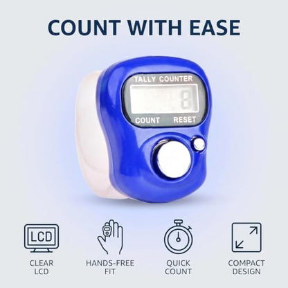 1Pc Blue 5 Digit LED Digital Row Counter, Display Counter Clicker, Handheld Number Click Counter, Electronic Finger Counter Hand Tally Counter with Ring for Golf, Track and Field Lap Counters