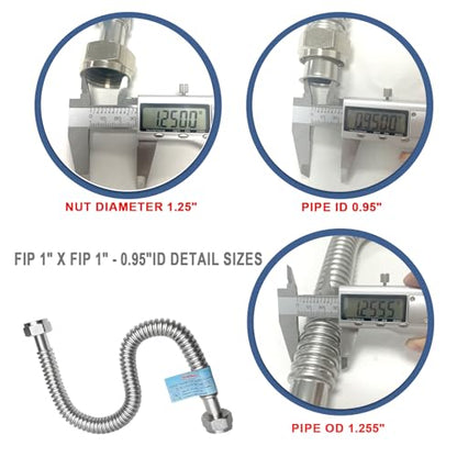 Plus Hot Water Heater Hose with 1" (Female Iron Pipe),18" length Flexible Corrugated Flexible Pipes,Replacement Flex Lines Connector (Large Caliber Tube-Inner Diameter 0.95") - size: 1"FIPx1"FIP, 18"L(0.92"ID)