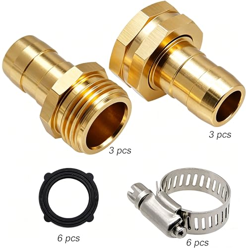 Garden Hose Repair Connector with Clamps, Set of 3 Aluminum Water Hose End Replacement Fit for 3/4" and 5/8" Garden Hose Fittings - color: 3 Sets - Brass