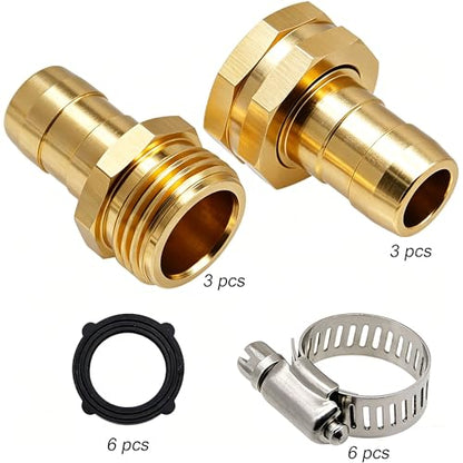 Garden Hose Repair Connector with Clamps, Set of 3 Aluminum Water Hose End Replacement Fit for 3/4" and 5/8" Garden Hose Fittings - color: 3 Sets - Brass