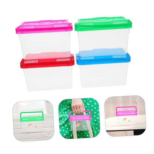 BESTonZON 4pcs Portable Mini Aquarium Carrier for Small Pets Handheld Fish Tank with Convenient Handle Plastic Design for Travel of Fish Turtles and Hamsters