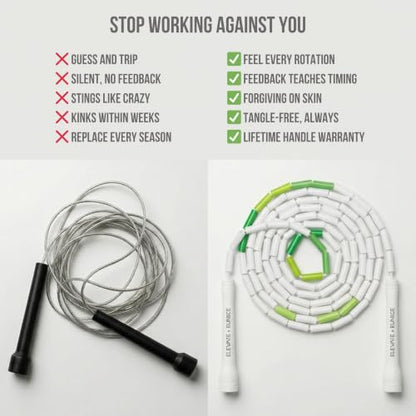 Elevate Rope Beaded Jump Rope, 1 in Beads, 10 ft Adjustable, Segmented - color: Jade