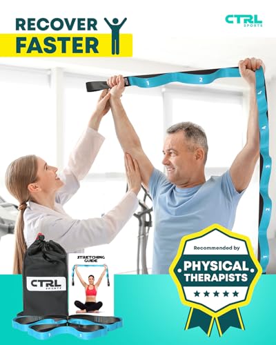 Stretching Strap with Loops, Non Elastic Stretch Band for Physical Therapy - color: blue