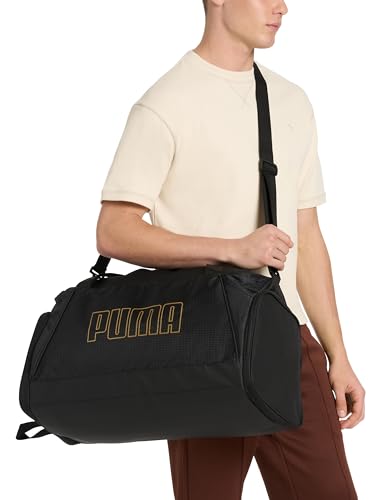 PUMA Accelerator Duffel Bag with Removable Strap & Shoe Pocket - color: Black/Gold