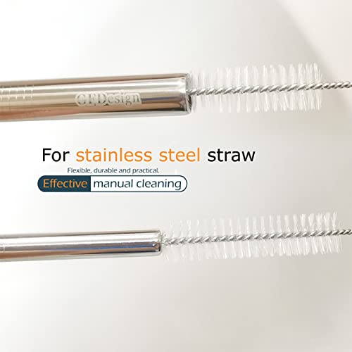 Drinking Straw Cleaning Brushes Set Pipe Tube Cleaner Nylon Bristles Stainless Steel Handle - 8" x 3/8" (10mm) - Set of 15