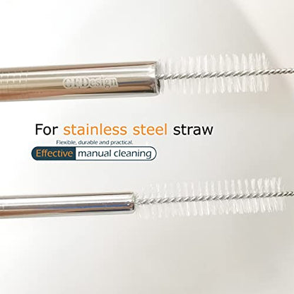 Drinking Straw Cleaning Brushes Set Pipe Tube Cleaner Nylon Bristles Stainless Steel Handle - 8" x 3/8" (10mm) - Set of 15