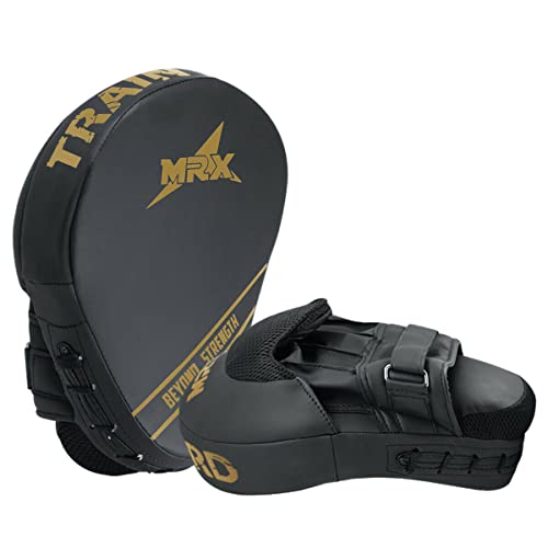 Punching Mitts MMA Muay Thai Boxing Pads, Gel Tech Leather Curved Focus Mitts, Training Hand Pads Sparring Martial Arts Karate Dojo Target Strike Shield - color: Black/Golden