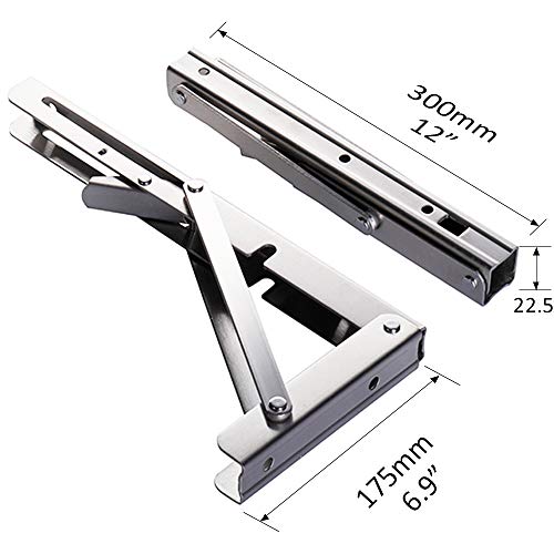 Storystore Folding Shelf Brackets - 12 Inch Heavy Duty Stainless Steel Collapsible Shelf Bracket for Bench Table, Space Saving DIY Bracket, Max Load: 550lb (2 PCS - size: 12 Inch