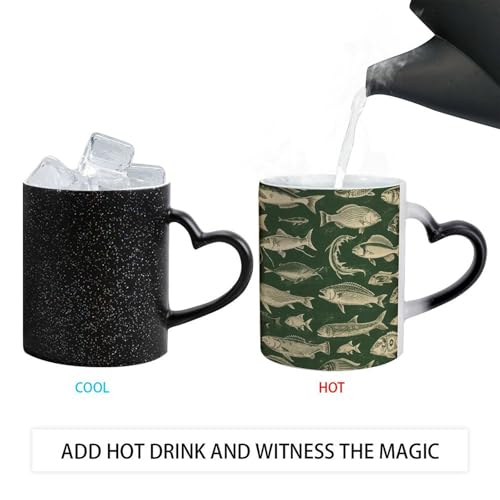 Retro Fish Color Changing Mug Heat Sensitive Coffee Mug Magical Ceramic Coffee Cup Personalized Tea Cup Message Appears As It Heats Novelty Gift for Family Friend