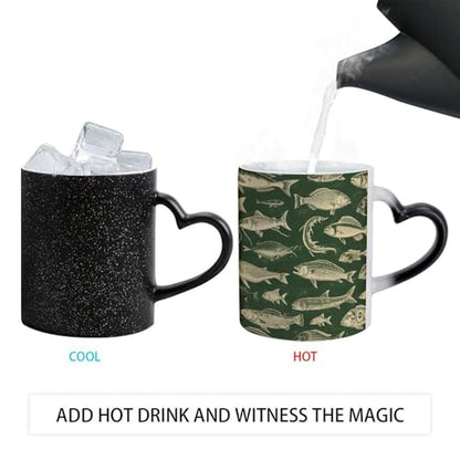 Retro Fish Color Changing Mug Heat Sensitive Coffee Mug Magical Ceramic Coffee Cup Personalized Tea Cup Message Appears As It Heats Novelty Gift for Family Friend
