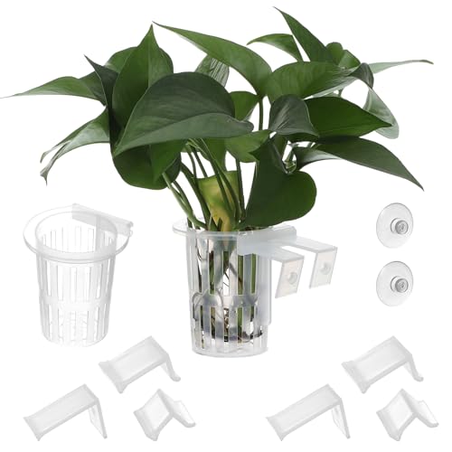 2 Pcs Aquarium Plant Holder, Aquarium Planter Cup for Aquaponic Plants Cultivation, Hanging Fish Tank Plant Holders, Transparent Hanging Pot for Fish Tank Aquaponic Plants, Water Feature Decoration