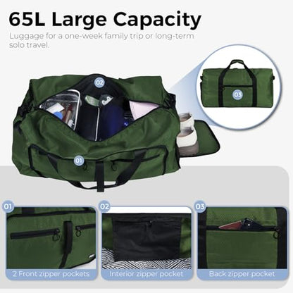 Fmeida 65L Duffle Bag Foldable Travel Duffel Bags for Men Women Travel Bag - color: Glossy Green