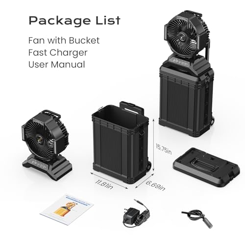 4 Gal Large Misting Bucket Fan Portable, 40000mAh Rechargeable Mister Fan with Retractable Handle & Oscillating Camping Fan for Patio/Beach/Fishing/Golf/Travel Essentials - color: Black