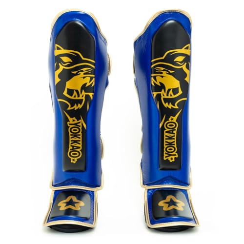 YOKKAO Muay Thai Designer Shin Guards: Superior Protection and Support for Muay Thai, Kickboxing, and MMA - Premium Quality and Stylish Design for All Skill Levels - color: Electric Blue, size: Medium