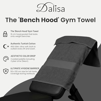 Dalisa Bench Hood Gym Towel, 100% Turkish Cotton, Non-Slip, Grey - color: Gray