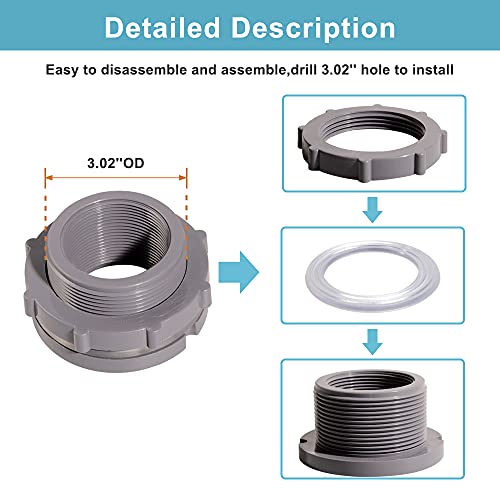 2 Inch PVC Bulkhead Water Tank Connector Adapter Fitting with Plugs Thru-Bulk Pipe Fitting for Rain Barrels, Aquariums, Ponds(Set of 1) - size: 2"-1pcs