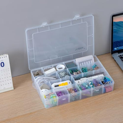 24-Grid Large Plastic Storage Box with Removable Dividers, Multi-compartment Organizer for Home, Office, Crafts, or School Supplies (2, Large)