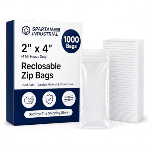 Spartan Industrial - 2" X 4" Heavy-Duty Small Zip Bags (1000 Count) - 4 Mil Plastic Bags for Jewelry, Pills, Small Parts - size: 2" X 4"