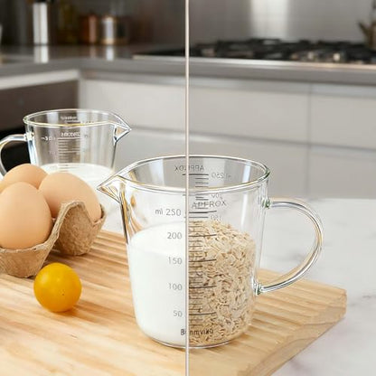 BCnmviku Glass Measuring Cup 250ml 1Cup High Borosilicate [Insulated Handle | V-Shaped Spout]For Prepping Baking and Cooking Preheated Oven Dishwasher Freezer and Microwave Safe