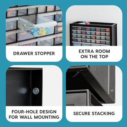 IRIS USA 44-Drawer Small Parts Organizer, Made in USA, Storage Drawers for Screws, Nuts, Bolts, Electronics, Hardware, Beads, Crafts, Building Bricks, Stackable Garage Storage Cabinet, Black