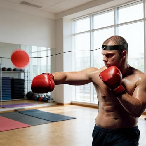 PU Boxing Reflex Ball Set, Portable Boxing Training Ball with Adjustable Headband for Home Workout Fitness Training Boxing Reflex Ball Headband Set for Adults Kids