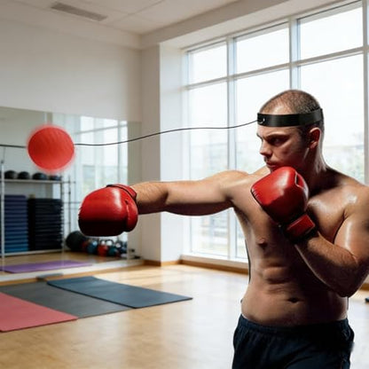 PU Boxing Reflex Ball Set, Portable Boxing Training Ball with Adjustable Headband for Home Workout Fitness Training Boxing Reflex Ball Headband Set for Adults Kids