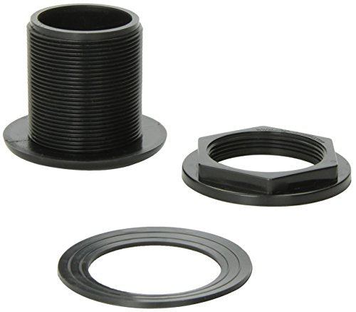 Lifegard Aquatics Standard Threaded Bulkhead Kit for Fish Aquariums – High-Impact Resistant PVC – Includes Bulkhead Fitting, Gasket, Lock Nut – Jet Black – 1-1/2 Inch - size: 1.5"